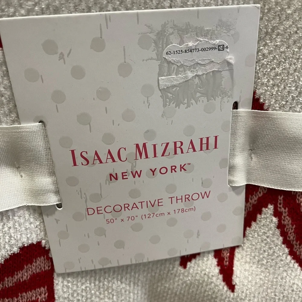 Isaac Mizrahi White and Red Bow Throw, NWT